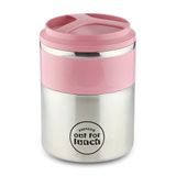 Pioneer Vacuüm geïsoleerde broodtrommel 2 niveaus, lekvrije voedsel/soepfles met extra brede opening en 2 compartimenten, 4 uur warm 8 uur koud, 18/10 roestvrij staal - roze, 1,5 liter