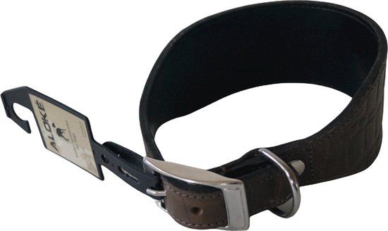 ALOKÉ Greyhound Hondenhalsband - Italiaans Echt Leder - Antraciet Croco - L - 37.5-43 cm