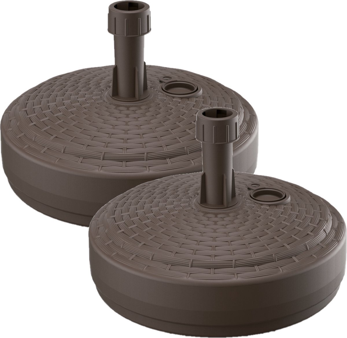 Prosperplast 2x Stuks ronde rotan kunststof parasolvoeten bruin 10 liter - diameter 39 cm