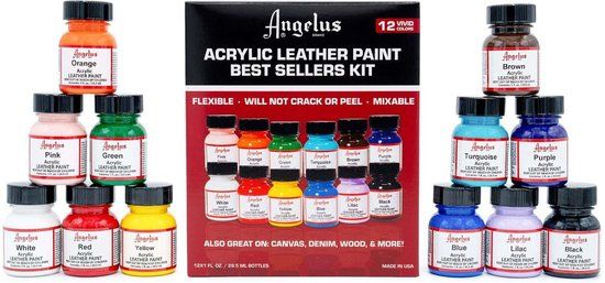 Angelus leerverf - Best Sellers Kit - 12 kleuren - 29,5 ml