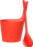 Rento Sauna Emmer met Lepel - Deluxe - kunststof - Rood (5L)