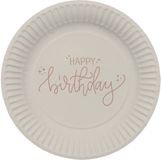 Folat Borden (papier) Crème rose happy birthday 8 stuks 23 cm