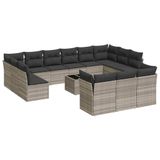 VidaXL 14-delige Loungeset met Kussens, Poly Rattan, Lichtgrijs