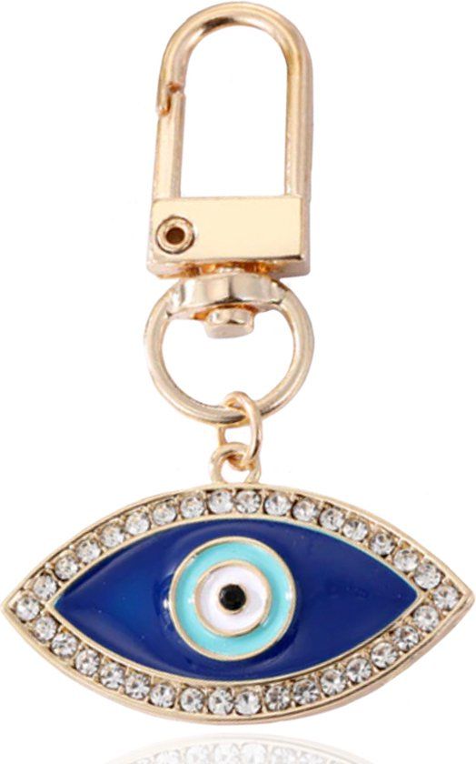 LGT JWLS Lookinggoodtoday Goudkleurige Oog Sleutelhanger Blauw met Strass Steentjes