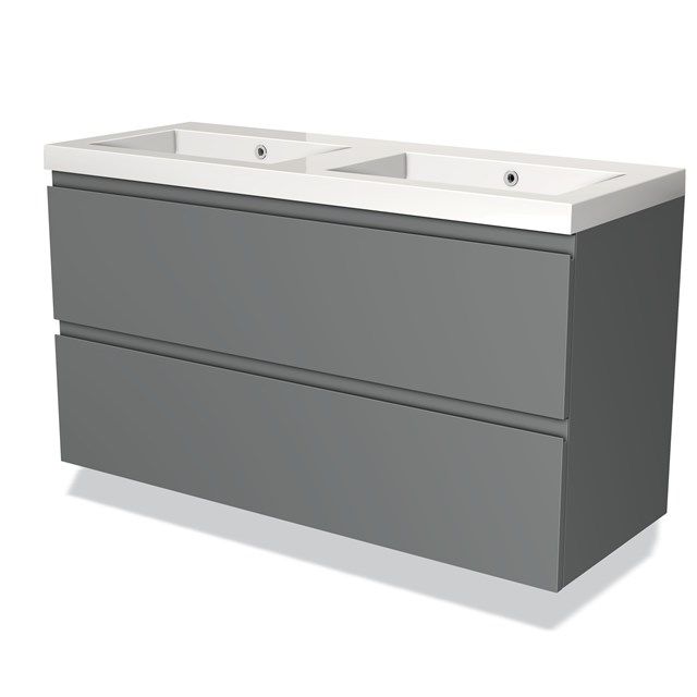 Maxaro Badkamermeubel 120cm Modulo Middengrijs 2 Lades Greeploos Wastafel Mineraalmarmer