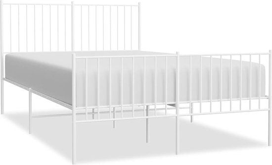 vidaXL Bedframe met hoofd- en voeteneinde Metaal Wit 135x190 cm