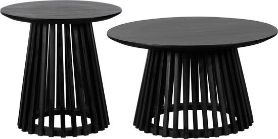 Lewis & Loft Salontafel Levi - Mangohout - Rond - Zwart - Set van 2