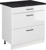 Vicco Keukenonderkast R-Line, Wit Hoogglans/Wit, 80 cm met 3 laden antraciet werkblad