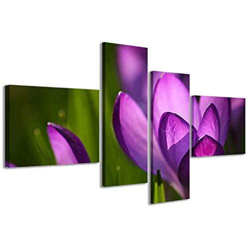 Stampe su Tela Kunstdruk op canvas Spring Crocus lente moderne foto's in 4 panelen al ingelijst, canvas klaar om op te hangen, 160 x 70 cm