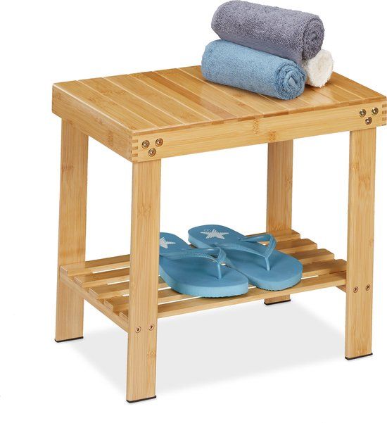 Relaxdays badkamer bankje met opbergruimte - bamboe badkamerkruk - zitkruk 150 kg - hal