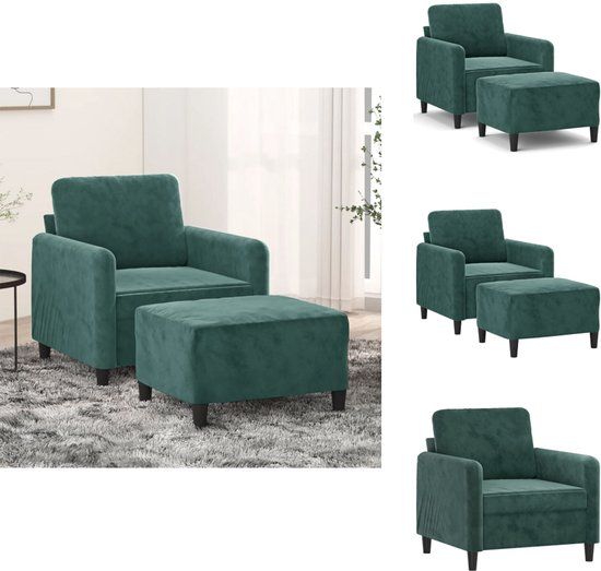 vidaXL Fauteuil met voetenbank - fluweel - donkergroen