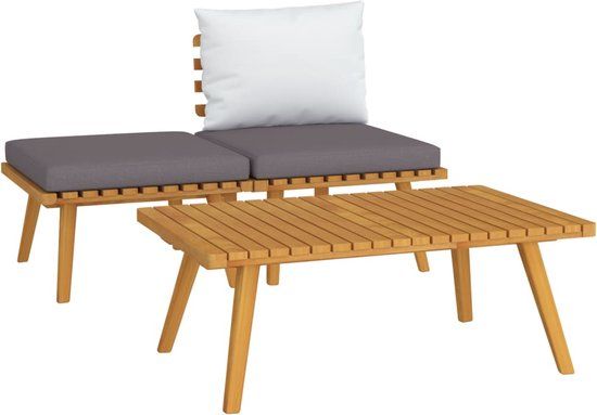 vidaXL 3-delige Loungeset met kussens massief acaciahout - Grijs