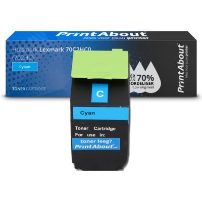 PrintAbout Huismerk 70C2HC0 (702HC) Toner Cyaan | Compatibel met Lexmark