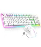 PIRIT OF GAMER x MK600 | Draadloos toetsenbord- en muispakket wit RGB oplaadbaar | Duitse QWERTZ-indeling met achtergrondverlichting | Semi-mechanisch gamingtoetsenbord | Draadloze muis 4800 DPI | PS4