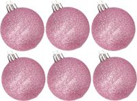 Cosy&Trendy Billiet - Vanlaere 6x stuks kunststof glitter kerstballen roze 6 cm