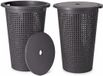 Storage Solutions Panier à linge avec couvercle - 2x - gris foncé - 35 litres - 40 x 52 cm - plastique - rond