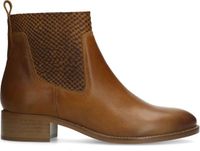 Manfield - Dames - Cognac leren enkellaarsjes - Maat 41