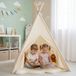 Sunny Vera Tipi Tente Crème pour enfants – Tente de jeu Wigwam avec fenêtre en coton – Tipi pour enfants avec tapis de sol – 110x110x160cm – Bâtons en bois