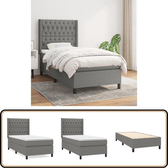 vidaXL Boxspring met matras stof donkergrijs 100x200 cm