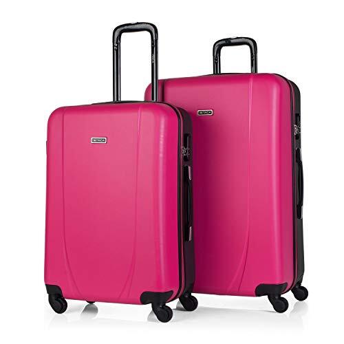 ITACA - Koffer Set - Koffers Set - Stevige kofferset 2 stuks - Reiskoffer Set. Set van 2 Trolley koffers (Middelgrote koffer en Grote Koffer). Kofferset Delige. Lichtgewicht koffers, Fuchsia-Antraciet