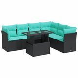 vidaXL 7-delige dining loungeset met kussens polyrattan acacia zwart