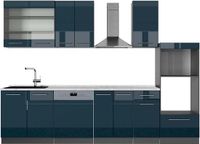 Vicco Fame-Line Complete keukeneenheid – 300 cm met hoge kast, WB Marmer Donkerblauw hoogglans/antraciet