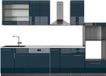 Vicco Fame-Line Complete keukeneenheid – 300 cm met hoge kast, WB Marmer Donkerblauw hoogglans/antraciet