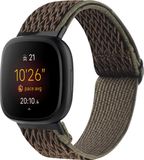 By Qubix - Compatible Fitbit bandje - Nylon loop bandje - Bruin met donkergroen