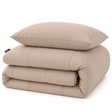 Slaapspeciaal Eazydekbed Hotel Taupe - Wasbaar Dekbed - Dekbed zonder Overtrek - Hoesloos Dekbed - All Year Dekbed - 2 in 1 Dekbed - Dekbed met Vaste Overtrek - Incl. 2 Kussenslopen - 140x220 cm