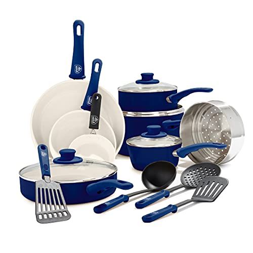 Greenlife Soft Grip Keramische Pannenset met Anti-Aanbaklaag - 16 Stuks, Blauw