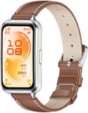 By Qubix - Leren bandje - Bruin (zilveren connector) - geschikt voor Huawei Band 11 / 11 pro