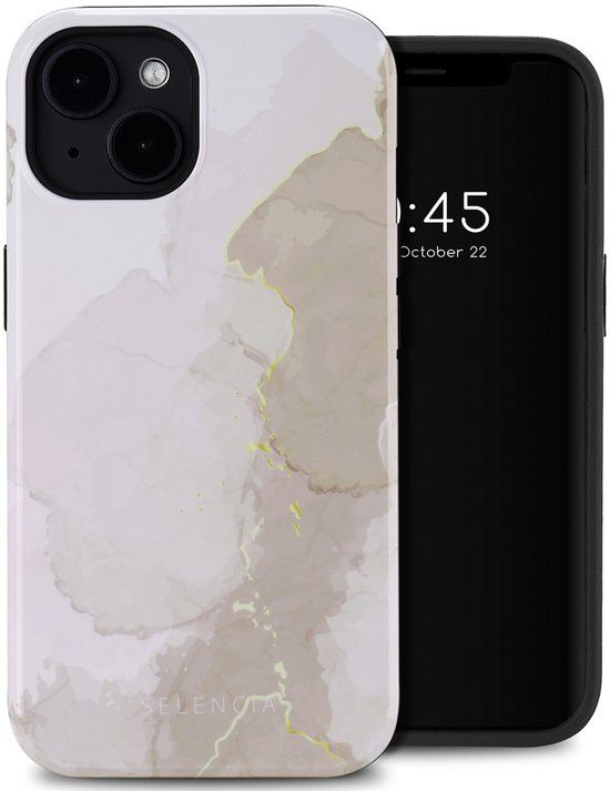 Selencia Hoesje - Geschikt voor Apple iPhone 14 - Backcover geschikt voor MagSafe - Marble Light Brown