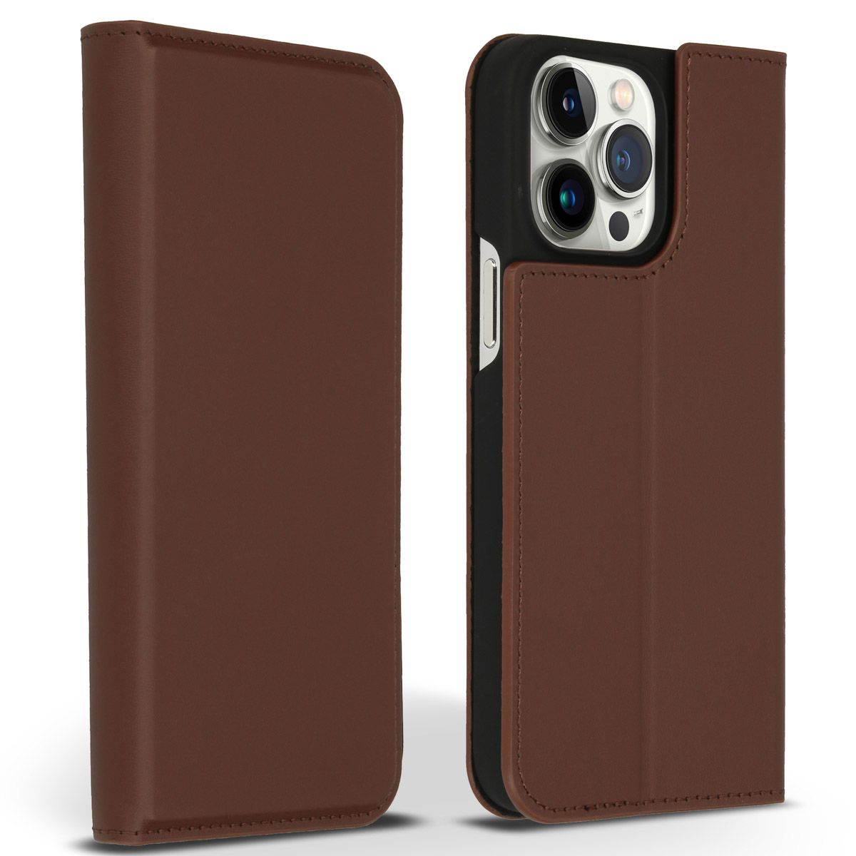 Accezz Premium Leather Book Case for iPhone 14 Pro Max - Brown