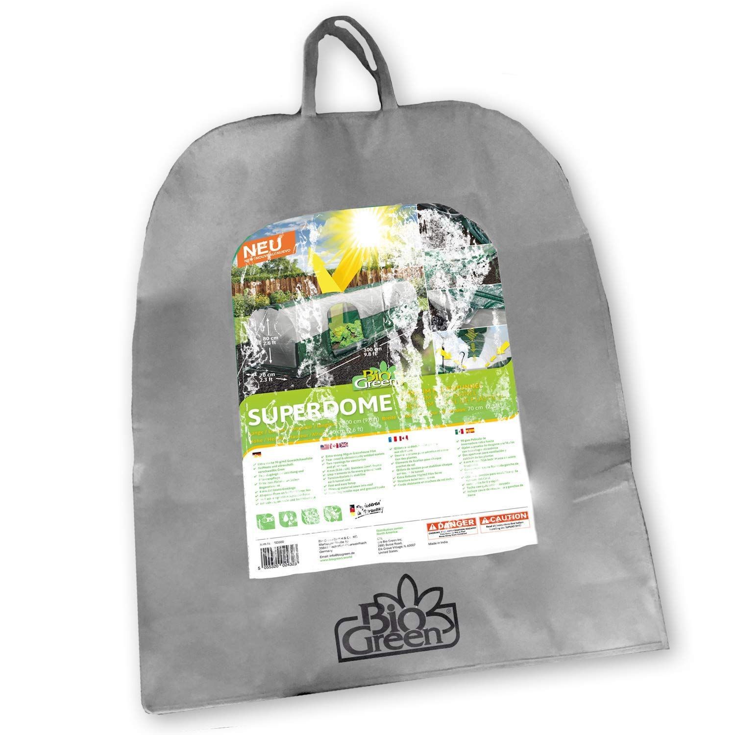 Bio Green SD300 Greenhouse - 300 x 70 x 80 cm - Green, Transparent
