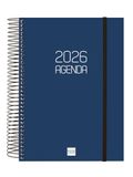 Finocam Spiraalkalender 2026, 1 dag per pagina, januari - december (12 maanden), jaarplanner 2026, met elastiek, deksel van polypropyleen, ondoorzichtig, blauw, Catalaans