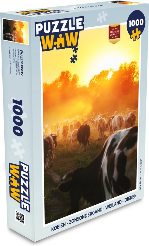 MuchoWow Puzzel Koeien - Zonsondergang - Weiland - Dieren - Legpuzzel - Puzzel 1000 stukjes volwassenen - Sinterklaas cadeautjes - Sinterklaas voor grote kinderen