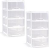 Plasticforte Ladeblokje/Bureau Organizer - 2x - 4 Lades - Transparant/Wit - L18 x B25 x H33 cm