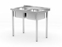 HENDI Tafel met 2 spoelbakken – met bouten, Kitchen Line, 1000x600x850mm