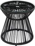 Fortuna Lai table de jardin, ronde, avec design de tambour creux, table de bistrot avec plateau en verre, table basse noire pour jardin et balcon