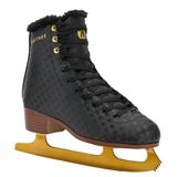 ATTABO Lukso Kunstrolschaatsen voor dames, zwart, roestvrij staal, klassieke laarzen, warme binnenvoering, hoge enkelondersteuning, veters voor training en vrije tijd, Zwart, 41 EU