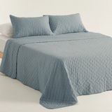 GAMUSI Nara Sprei - Gewatteerd - Superzacht - 235 x 270 cm + 2 Kussenslopen - Blauw