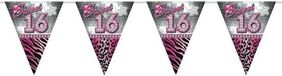 Folat Bv Sweet 16 Sixteen vlaggenlijn slinger - 5x - plastic - 10 meter - roze/zilver