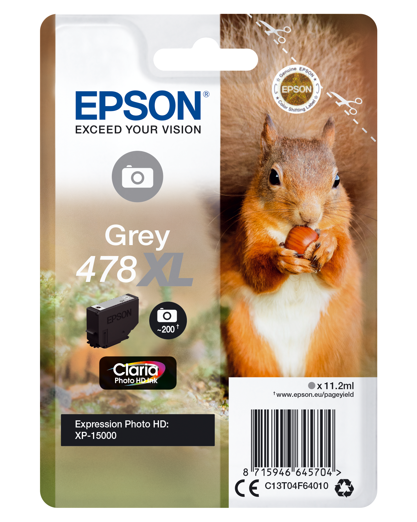 Epson Squirrel Singlepack Grey 478XL Claria Photo HD Ink single pack / grijs