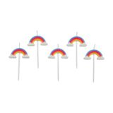 Homéa, Set van 5 regenboogkaarsen 3D + kunststof spies H6 cm regenboog