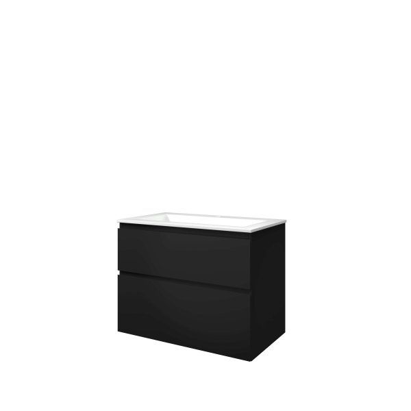 Proline Proline Elegant badmeubelset 80x46x62cm met 1 kraangat en onderkast a-symmetrisch Polystone Mat zwart/Glans wit 1816356