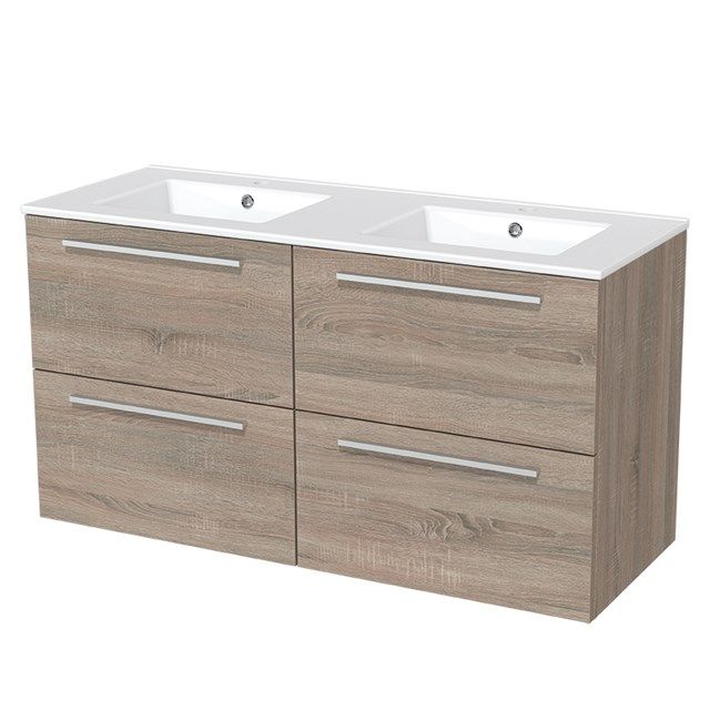 Maxaro Badkamermeubel 120cm Modulo Eiken 4 Lades Vlak Wastafel Keramiek - 6095836013014