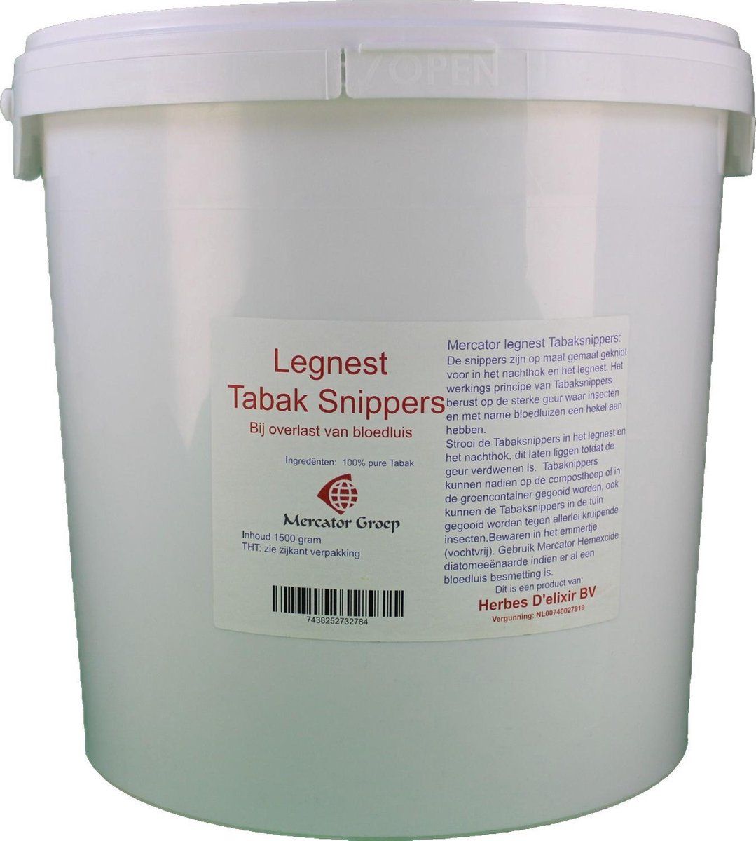 Mercato Tabaksnippers 1,5 Kg - Legnest / kippenhok - Bloedluis en mijten - Mercator