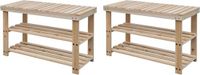 vidaXL Schoenenrekken met bank 2 st massief hout bruin