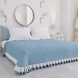 PETTI Artigiani Italiani Zomersprei van katoen, sprei met dubbele ruches, lichte deken voor tweepersoonsbed, laken met volant, lichtblauw, 100% Made in Italy