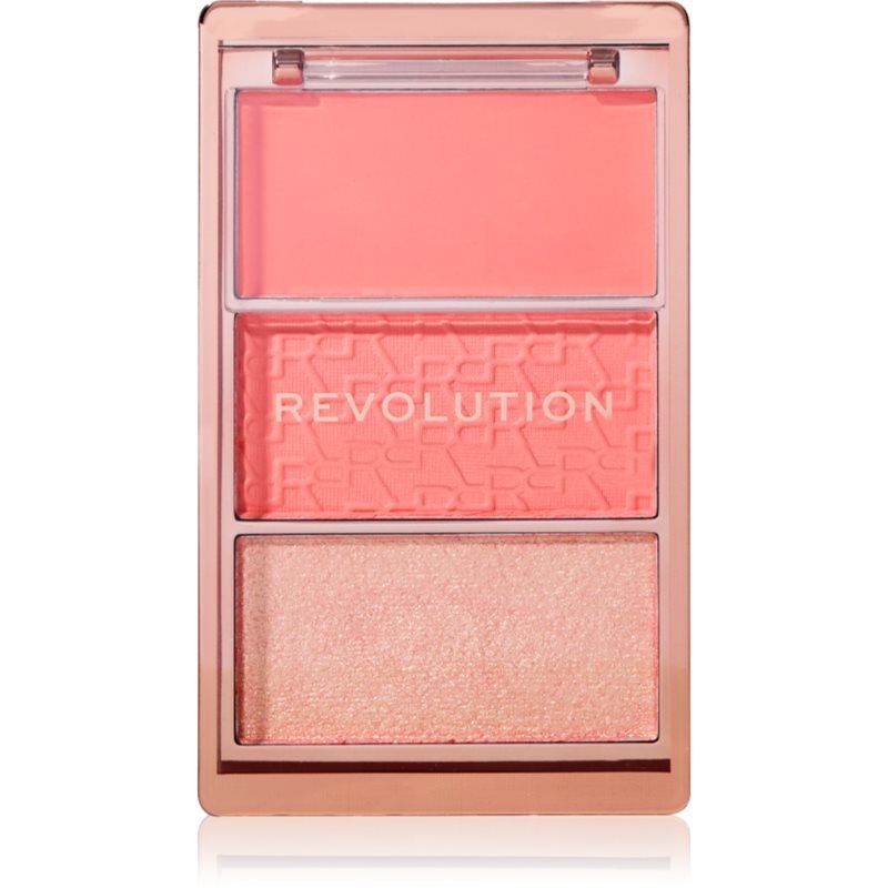 Revolution, Blush Icon Palette, Crème & Geperste Poeder Blush, Sterk Gepigmenteerd, Gezichtspalet, Vegan & Dierproefvrij, 3 Kleuren, Authentic Peach